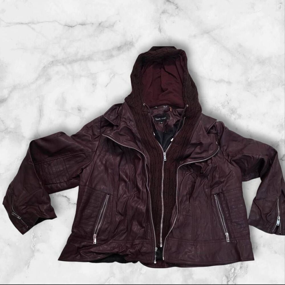 Black Rivet 3XL Hooded Maroon Leather Sweater Jacket